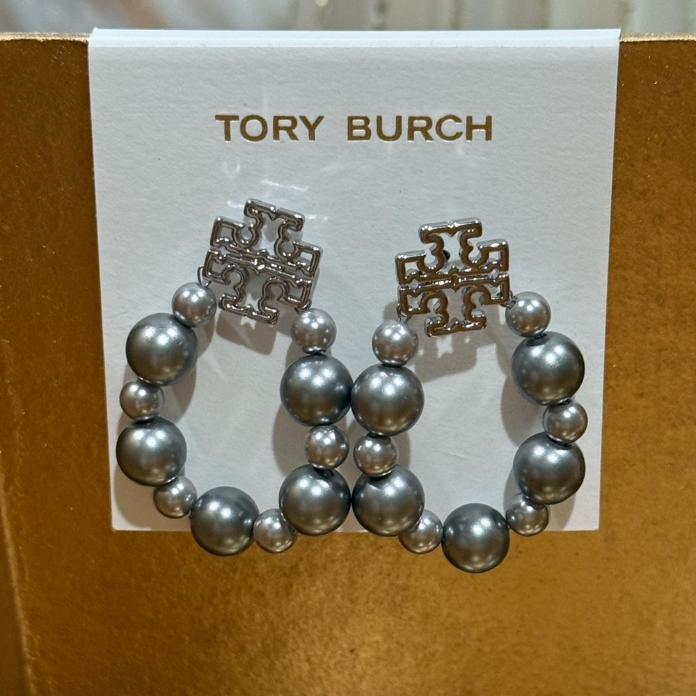 Tory Burch Silver Gray Pearl Earrings